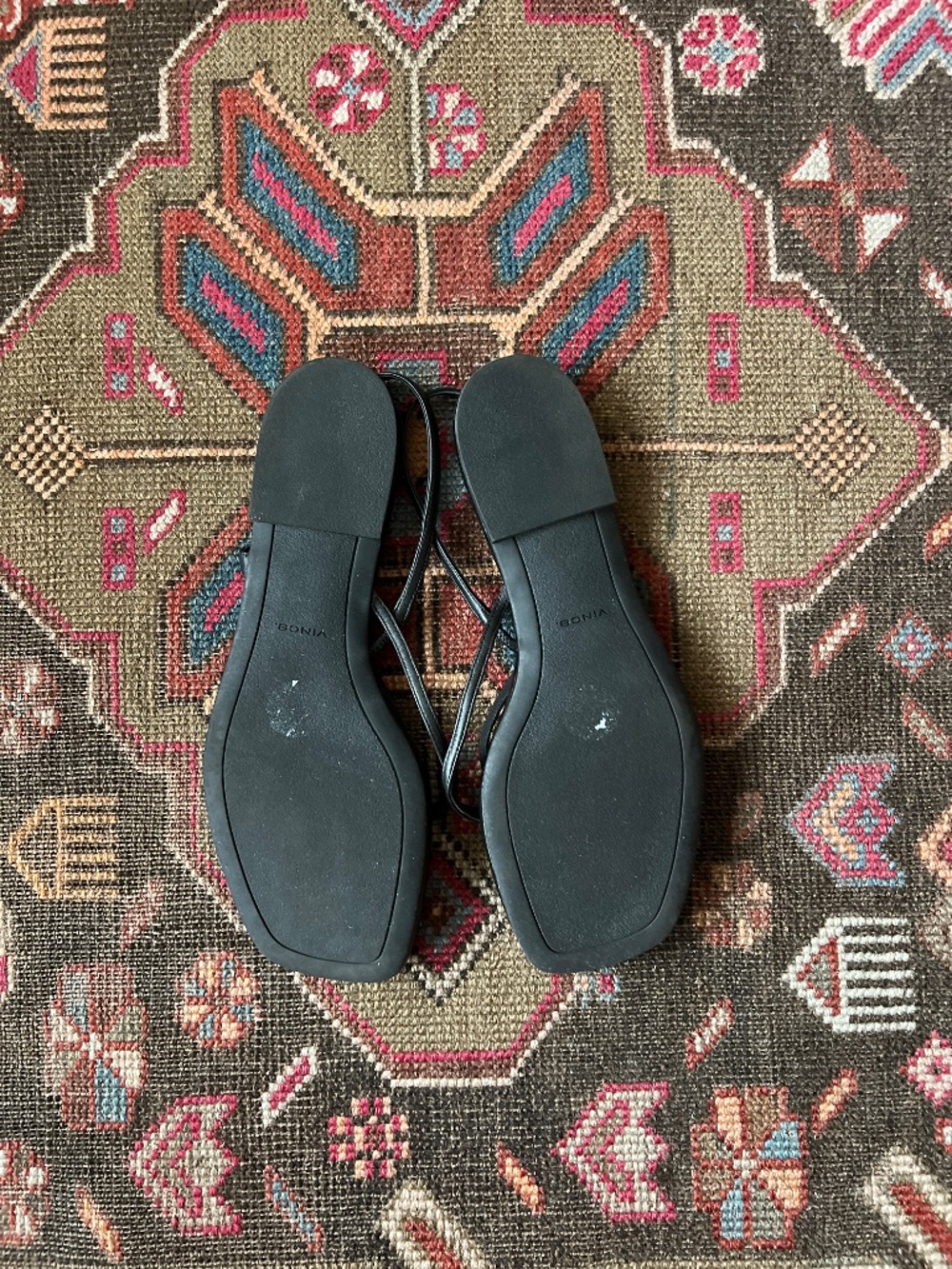 Vince Deana Sandals Black Leather Minimal Thong Slingback Flat Size 11 - Picture 8 of 8